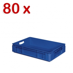 80 Schwerlastbehälter, geschlossen, LxBxH 600x400x120 mm, 23 Liter, 2 Durchfassgriffe, blau