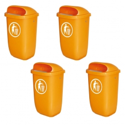 4x Abfallbehälter nach DIN 30713, 50 Liter, orange, BxTxH 430x330x745 mm, Polyethylen-Kunststoff (PE-HD)