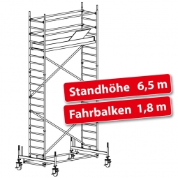 Fahrgerüst Plettac Alu Star 80 mit Fahrbalken, Arbeitshöhe 8,5 m, Gerüsthöhe 7,75 m, Standhöhe 6,5 m