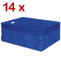 14 Schwerlastbehälter, geschlossen, LxBxH 800x600x320 mm, 136 Liter, 2 Durchfassgriffe, blau