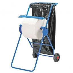 Fahrbarer Bodenständer, blau, aus Stahlrohr, BxTxH 500x740x1090 mm, mit Müllsackhalter