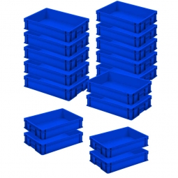 Set mit 12 Euro-Stapelbehältern + 4 Behälter GRATIS, Farbe blau, LxBxH 600x400x120 mm