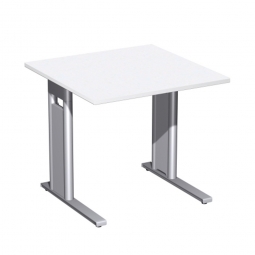 Schreibtisch PREMIUM höhenverstellbar, Quadrat, Weiß/Silber, BxTxH 800x800x680-820 mm