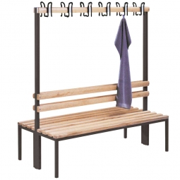 Doppelseitige Garderobenbank ohne Schuhrost, 2x6 Doppelhaken, LxTxH 1500x760x1650 mm Doppelseitige Garderobenbank ohne Schuhrost, 2x6 Doppelhaken, LxTxH 1500x760x1650 mm