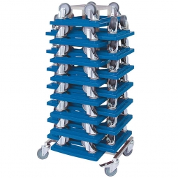 Rollerständer aus Edelstahl mit 15 Transportrollern 600x400 mm mit grauen Gummirädern, blau