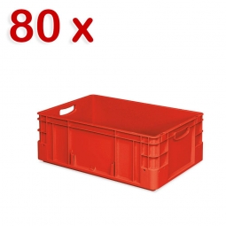 80 Schwerlastbehälter, geschlossen, LxBxH 600x400x220 mm, 44 Liter, 2 Durchfassgriffe, rot