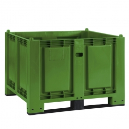 Palettenbox mit 2 Kufen, LxBxH 1200x800x850 mm, grün, Boden/Wände geschlossen, Tragkraft 500 kg