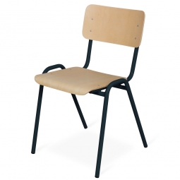 Stapel-Stuhl/Warteraum-Stuhl mit Stahlrohrgestell, belastbar bis 150 kg, Sitz und Lehne aus Buchen-Schichtholz, Gestell schwarz kunststoffbeschichtet