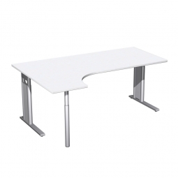 Schreibtisch PREMIUM, Schrankansatz links, Weiß/Silber, BxTxH 1800x800/1200x680-820 mm