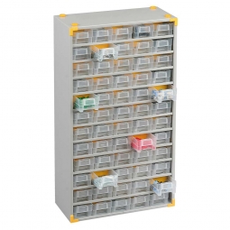 Kleinteilemagazin "Grey" mit 60 Klarsichtboxen, BxHxT 300x565x140 mm, Gehäuse lichtgrau, Schubladen transparent