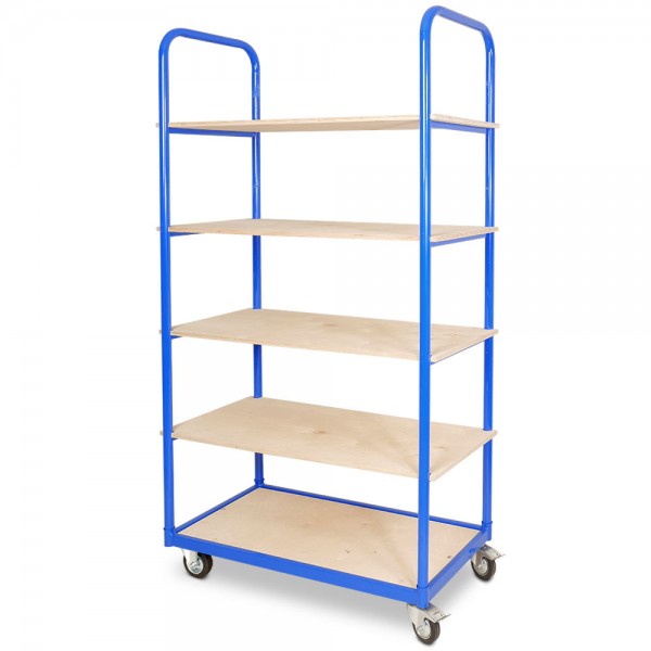 Etagenwagen mit 5 Ebenen, BxTxH 1050x500x1880 mm, 2 Lenk- (mit Feststellbremse) u. 2 Bockrollen