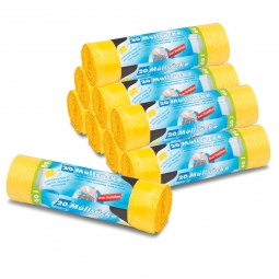 Müllsäcke gelb, mit Zugband, 60 Liter, BxH 645x710 mm, Paket=9 Rollen a´ 20 Stück