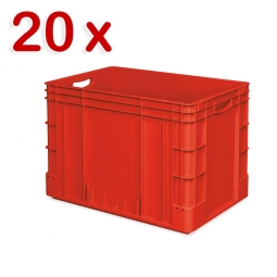 20 Schwerlastbehälter, geschlossen, LxBxH 600x400x420 mm, 84 Liter, 2 Durchfassgriffe, rot