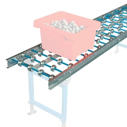 Röllchenbahn, leichte Ausführung, bis 30 kg, Stahl-Röllchen Ø 48 mm, Achsabstand 75 mm, LxB 1500x500 mm