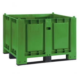 Palettenbox mit 3 Kufen, LxBxH 1200x800x850 mm, grün, Boden/Wände geschlossen, Tragkraft 500 kg