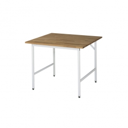 Arbeitstisch mit Massivbuche-Tischplatte, BxTxH 1000x1000x800-850 mm, Gestell lichtgrau RAL 7035