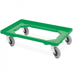 Transportroller / Flüster-Roller für Euro-Stapelbehälter 600x400 mm, grün, offenes Deck, Tragkraft 250 kg