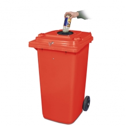 Verschließbarer Müllbehälter mit Flascheneinwurf und Gummirosette, 120 Liter, rot