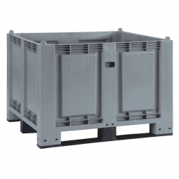Palettenbox mit 3 Kufen, LxBxH 1200x800x850 mm, grau, Boden/Wände geschlossen, Tragkraft 500 kg