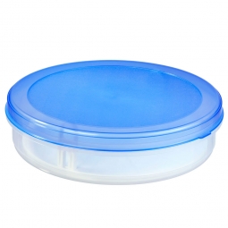 Tortenbox mit Tortenheber, 5,8 Liter, ØxH 350x90 mm, Box glasklar, Deckel blau
