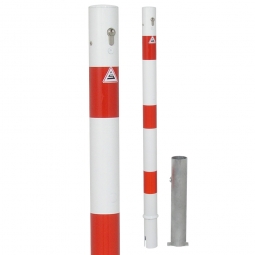 Absperrpfosten, sichtbare Höhe 900 mm, rot/weiß, Rundrohr-Ø 60 mm, herausnehmbare Ausführung, mit Bodenhülse
