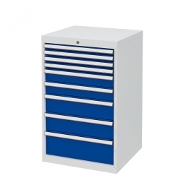 System-Schubladenschrank mit 9 Schubladen, BxTxH 600x575x1020 mm, lichtgrau/enzianblau