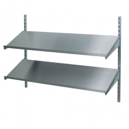 Edelstahl-Wandregal, BxT 1200x300 mm, mit 2 Regalböden, 4 Auflagekonsolen und 2 Wandschienen (750 mm)