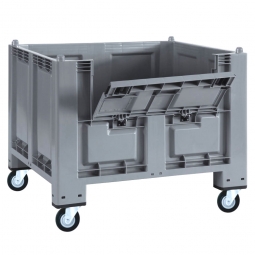 Palettenbox mit Rollen u. Kommissionierklappe, grau, 1200x800x1000 mm, Boden/Wände geschlossen, Tragkraft 250 kg