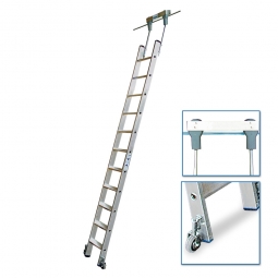Aluminium-Stufenregalleiter, fahrbar, Mit 12 Stufen, senkrechte Einhängehöhe von 3080 bis 3300 mm